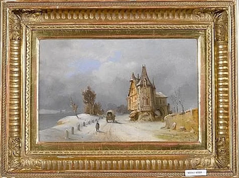 Paesaggio invernale con una casa e un carro. 1889